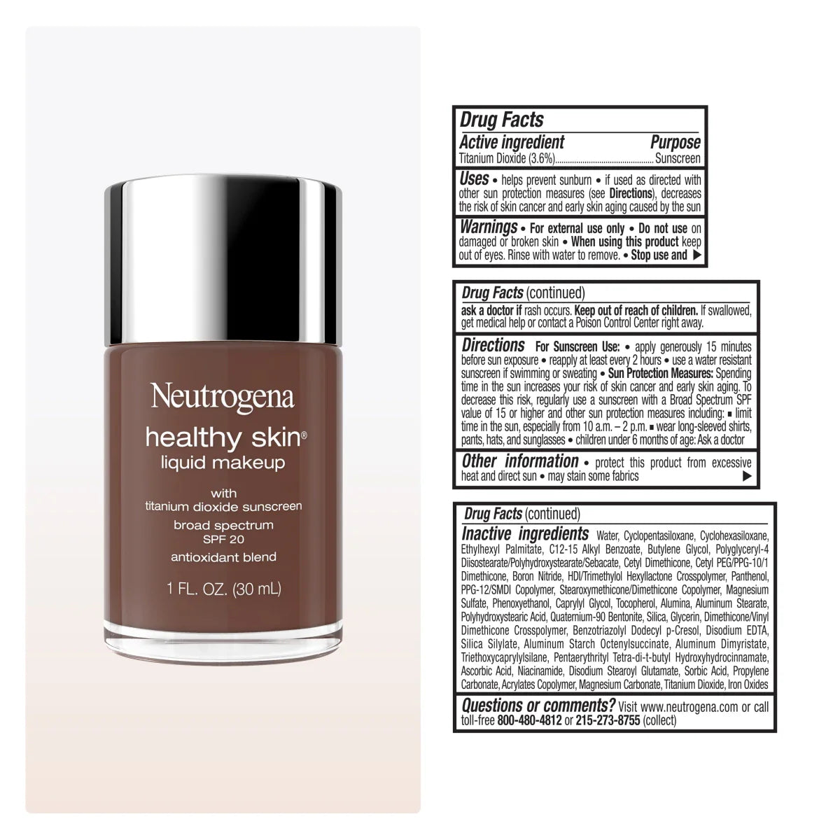 Neutrogena® Healthy Skin Liquid Makeup Broad Spectrum SPF 20, 550C Walnut, 1 Fl. Oz