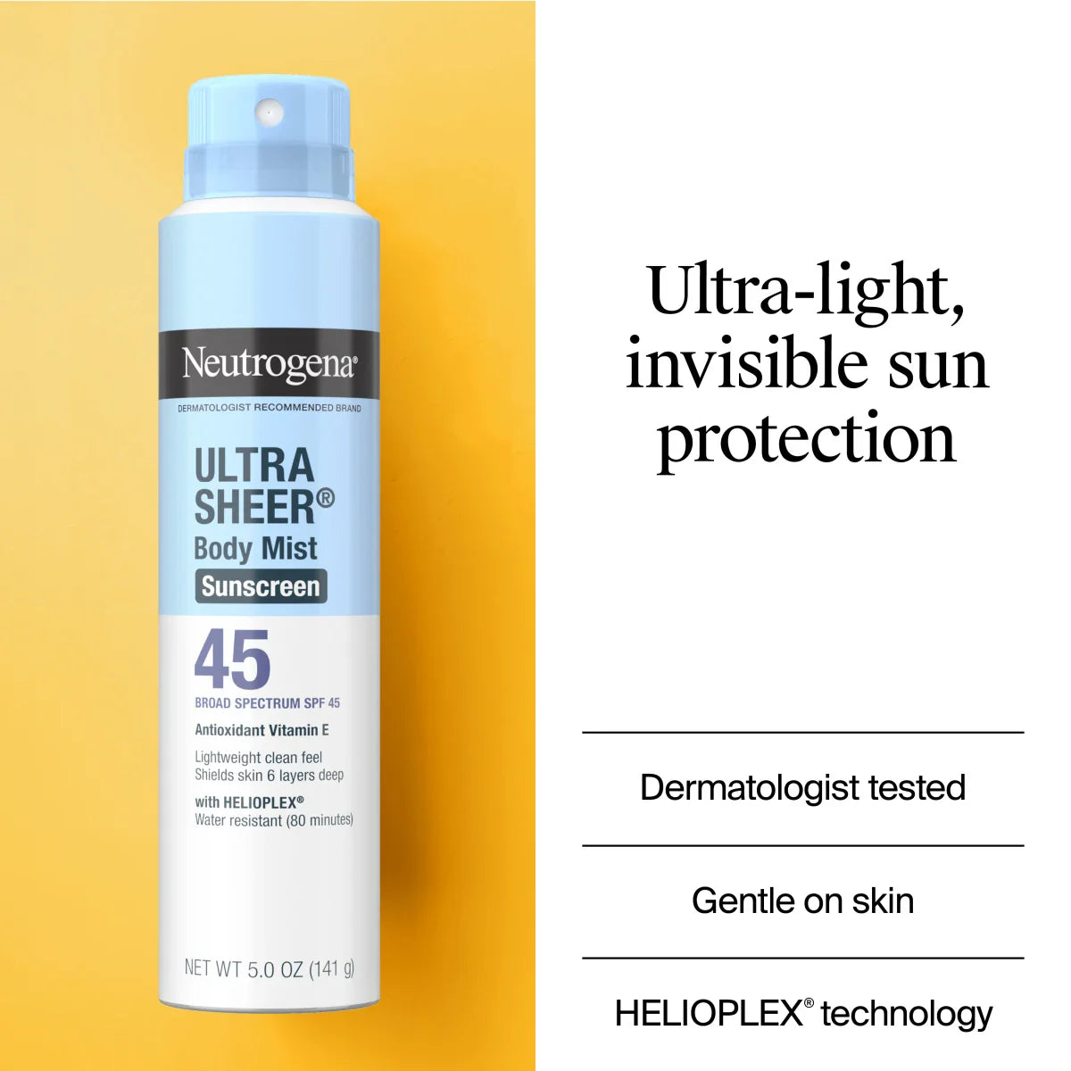 Neutrogena® Ultra Sheer® Body Mist Sunscreen Broad Spectrum SPF 45, 5 Oz