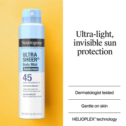 Neutrogena® Ultra Sheer® Body Mist Sunscreen Broad Spectrum SPF 45, 5 Oz