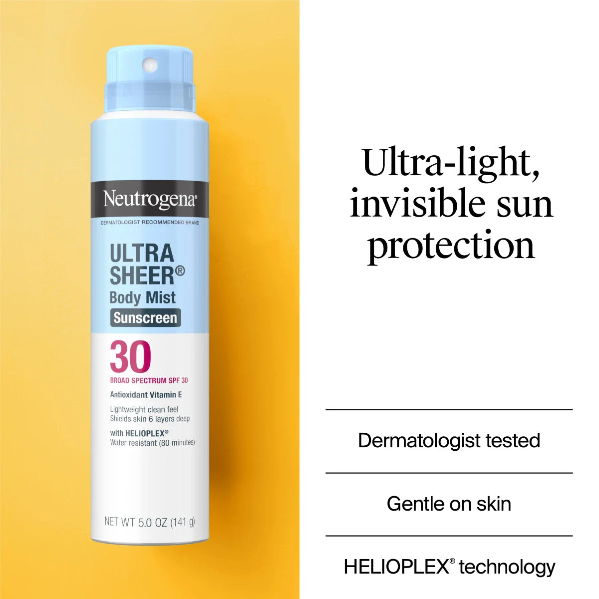 Neutrogena® Ultra Sheer Body Mist Sunscreen Spray Broad Spectrum SPF 30, 5 Oz