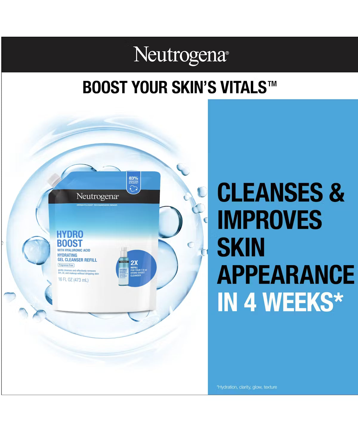 Neutrogena Hydro Boost Cleansing Gel, Fragrance Free, Refill Pouch