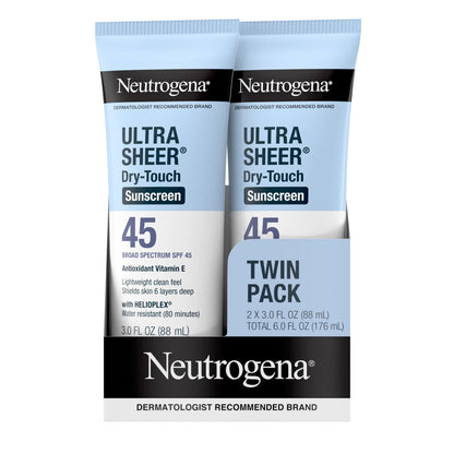 Neutrogena Ultra Sheer Dry-Touch Sunscreen Broad Spectrum SPF 45, 3 Fl. Oz, Pack of 2