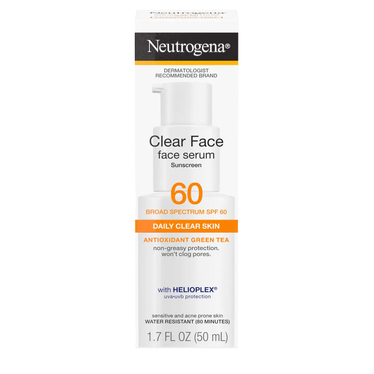 Neutrogena® Clear Face Serum Sunscreen with Green Tea Broad Spectrum SPF 60 Fragrance Free, 1.7 Fl. Oz