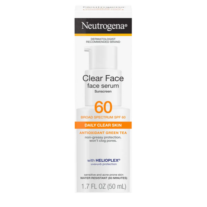 Neutrogena® Clear Face Serum Sunscreen with Green Tea Broad Spectrum SPF 60 Fragrance Free, 1.7 Fl. Oz