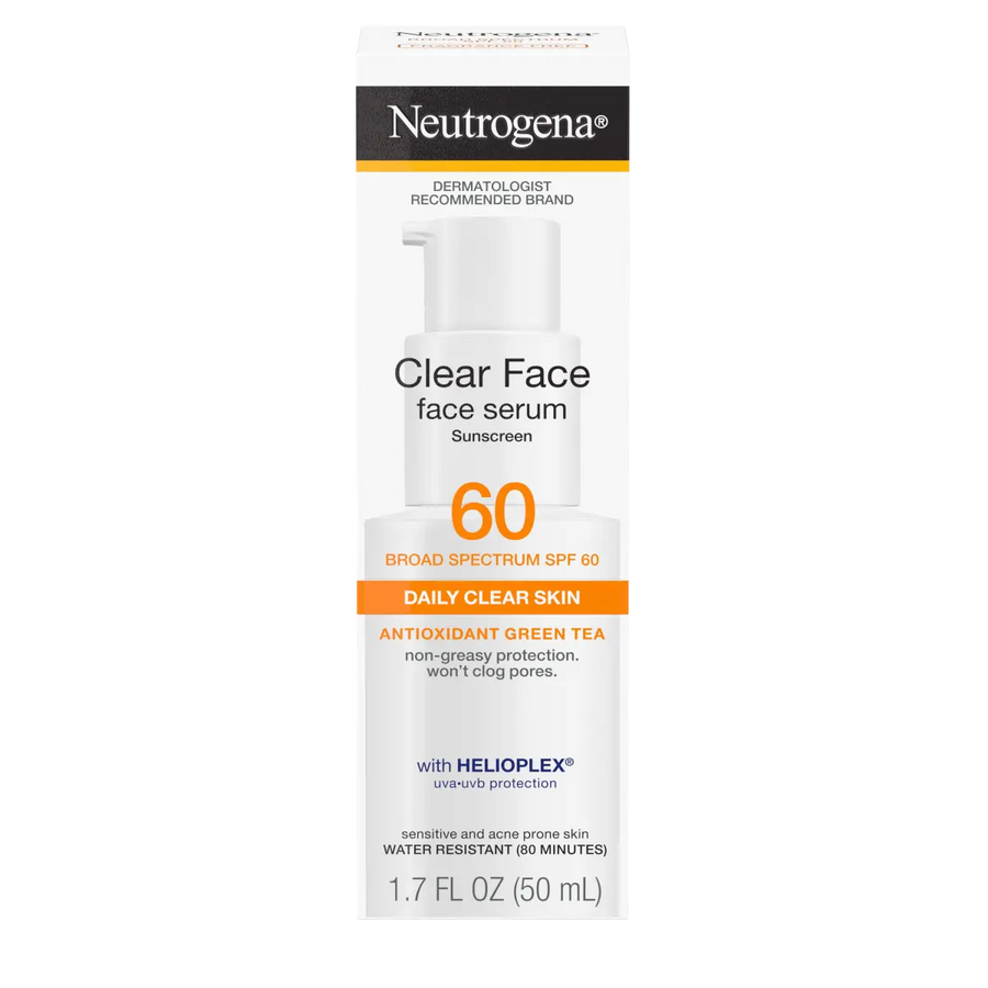 Neutrogena® Clear Face Serum Sunscreen with Green Tea Broad Spectrum SPF 60 Fragrance Free, 1.7 Fl. Oz