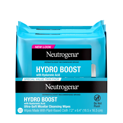Neutrogena® Hydro Boost Makeup Remover Ultra-Soft Micellar Cleansing Wipes. 25 Count, Twin Pack