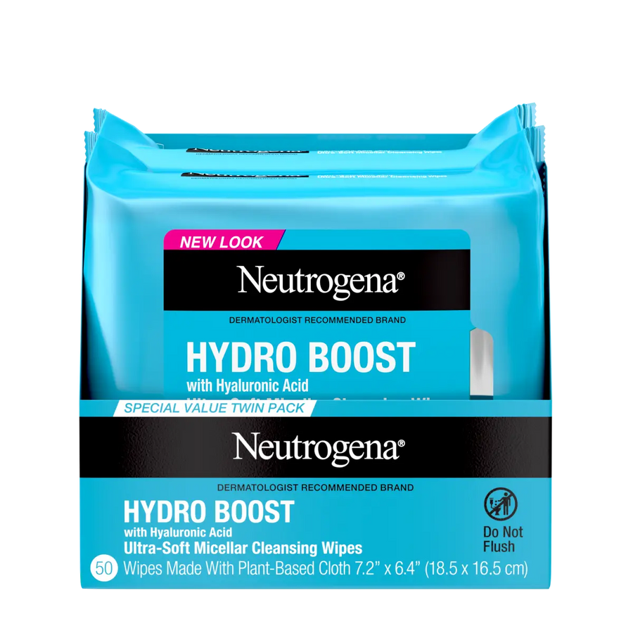 Neutrogena® Hydro Boost Makeup Remover Ultra-Soft Micellar Cleansing Wipes. 25 Count, Twin Pack