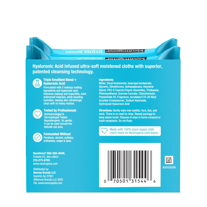 Neutrogena® Hydro Boost Makeup Remover Ultra-Soft Micellar Cleansing Wipes. 25 Count, Twin Pack