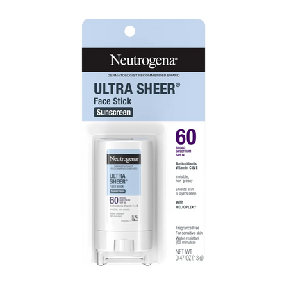 Neutrogena Ultra Sheer Face Stick Sunscreen SPF 60, 0.47 oz