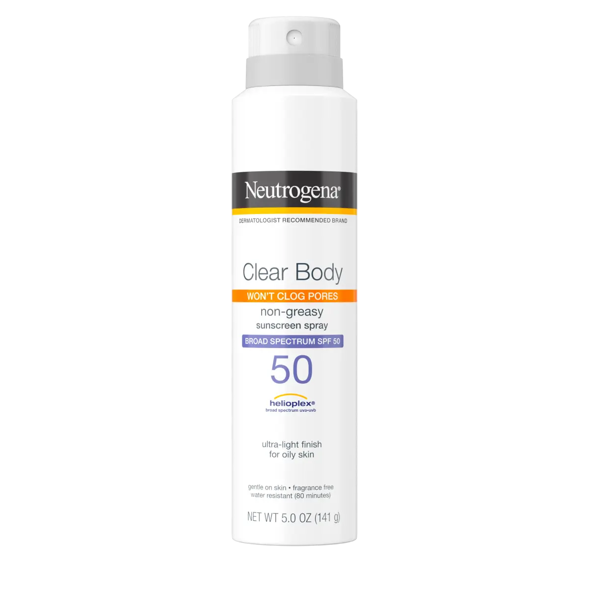 Neutrogena Clear Body SPF 50 Sunscreen Spray, Non-Comedogenic, 5 oz