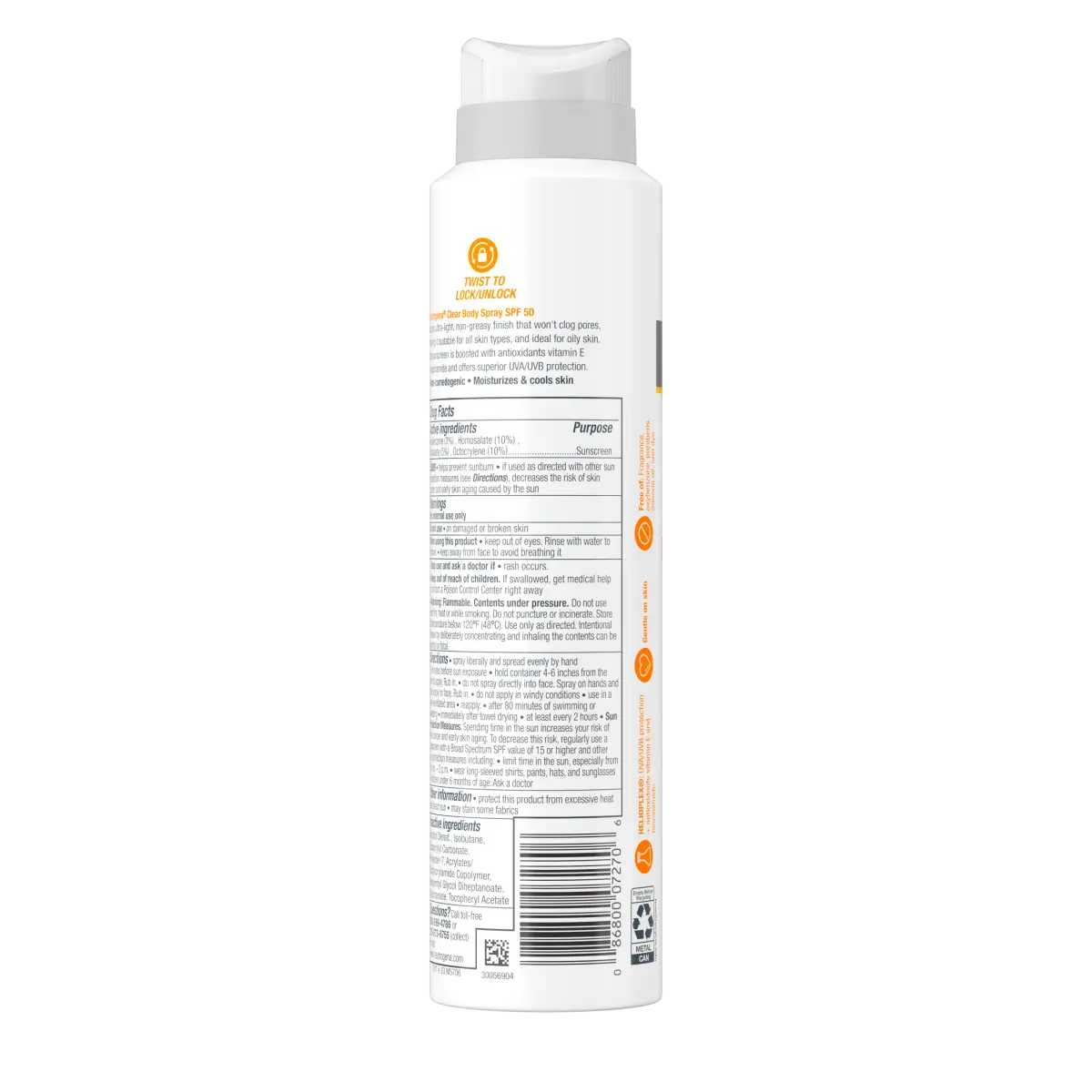 Neutrogena Clear Body SPF 50 Sunscreen Spray, Non-Comedogenic, 5 oz