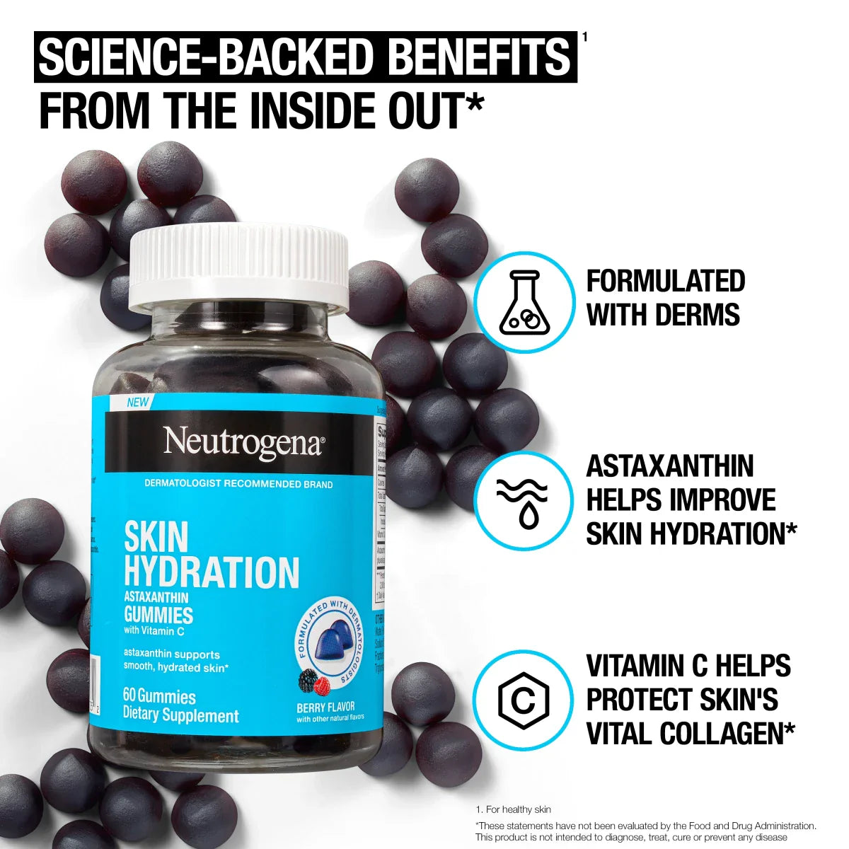 Neutrogena® Skin Hydration Astaxanthin Gummies with Vitamin C, 60 Gummies