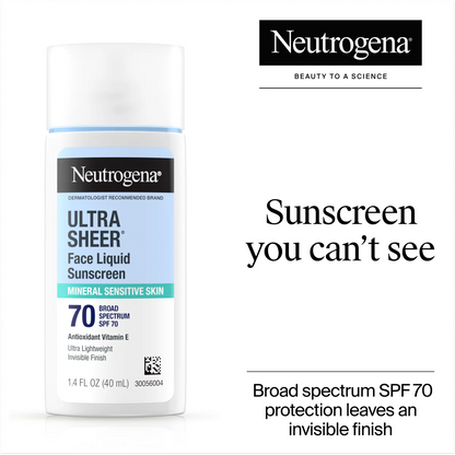 Neutrogena® Ultra Sheer® Mineral Face Liquid Sunscreen Broad Spectrum SPF 70, 1.4 Fl. Oz