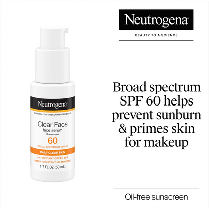 Neutrogena® Clear Face Serum Sunscreen with Green Tea Broad Spectrum SPF 60 Fragrance Free, 1.7 Fl. Oz