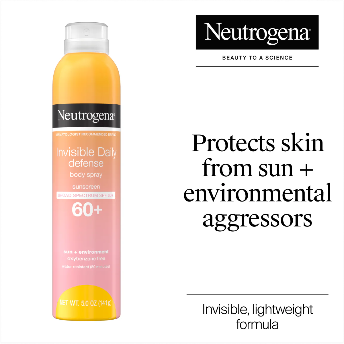 Neutrogena® Invisible Daily Defense Body Spray Sunscreen Broad Spectrum SPF 60+, 5.0 Oz